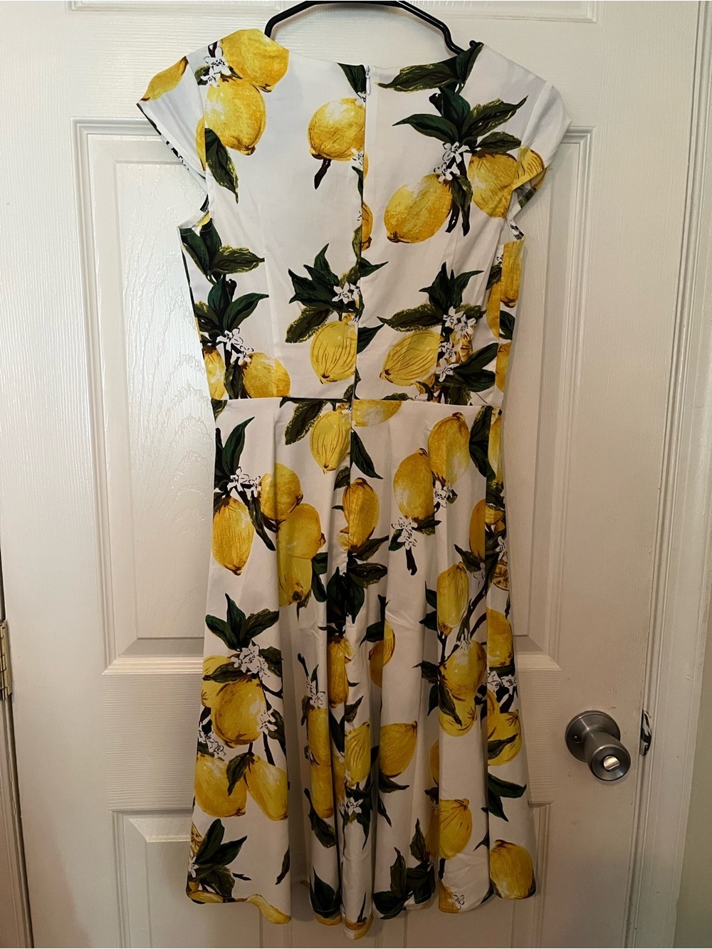 White Floral Lemon-Print Midi Dress XS Summer Coastal Old Money Preppy - Picture 4 of 6